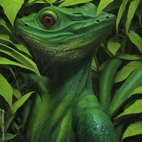 green iguana on a black background