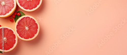 Close up of a sliced grapefruit on a isolated pastel background Copy space