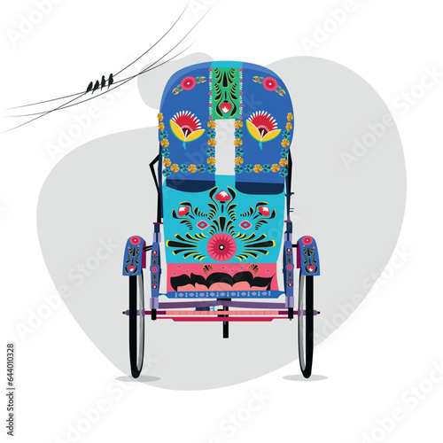 Colorful rickshaw backside illustration. Bangladeshi Rickshaw art. Tri cycle of Dhaka city. Local vehicle.