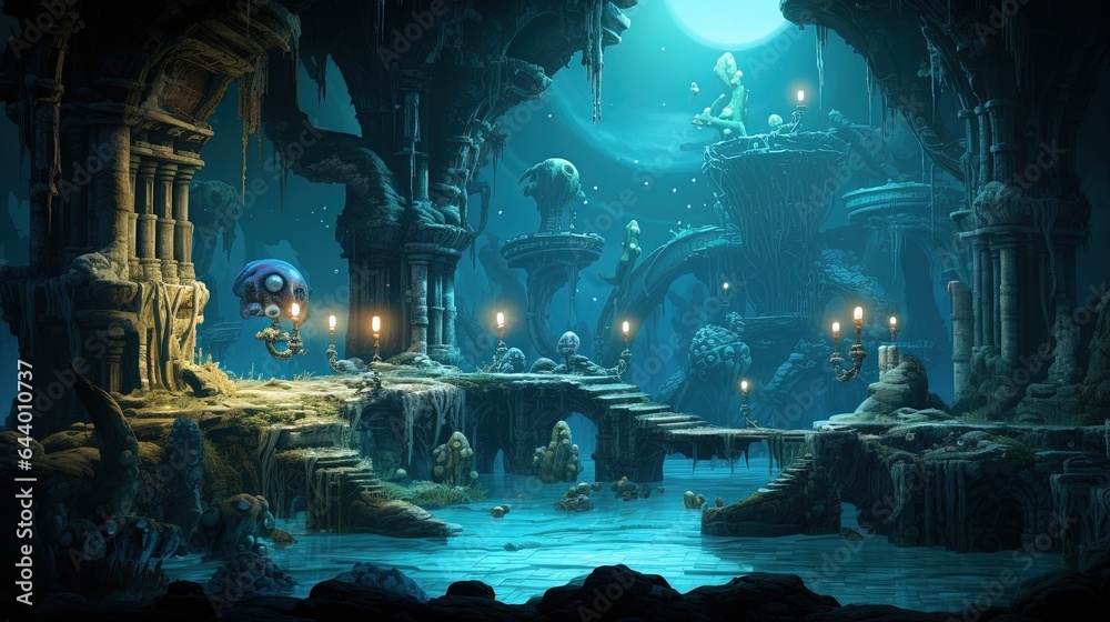 Fantasy fantasy landscape. Fantasy underwater world. game assets