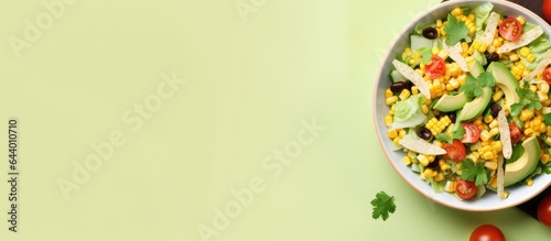 Chicken salad isolated pastel background Copy space