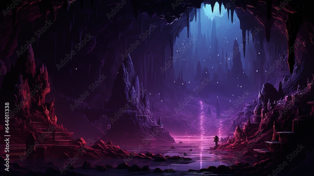 Retro Style of game landscape with stalactites and cave. Retro Style of game landscape with stalactites and cave.