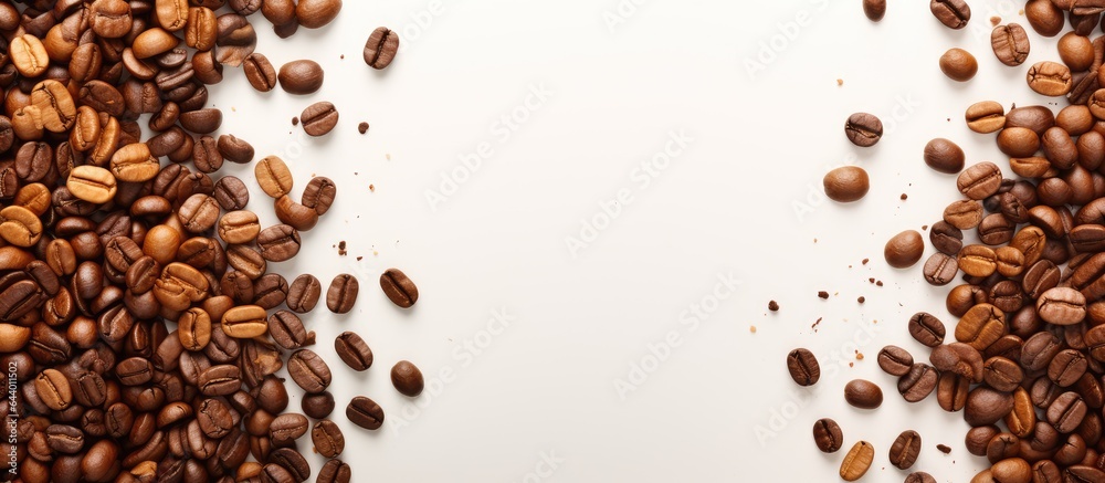 Coffee beans falling on a isolated pastel background Copy space Coffee beans falling on a isolated pastel background Copy space
