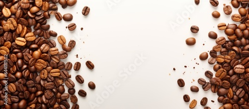 Coffee beans falling on a isolated pastel background Copy space