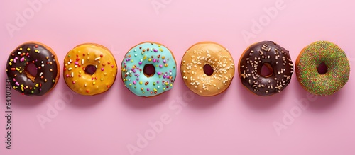 Isolated chocolate donuts isolated pastel background Copy space