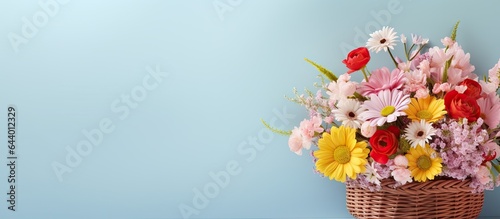 Bouquet basket greeting card isolated on a isolated pastel background Copy space