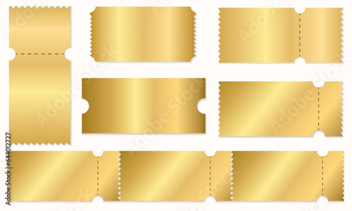 blank golden coupon or ticket set. Golden sticker discount. Vector illustration