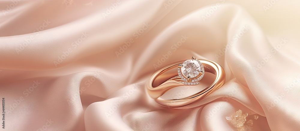 Golden and contemporary diamond rings on isolated pastel background Copy space