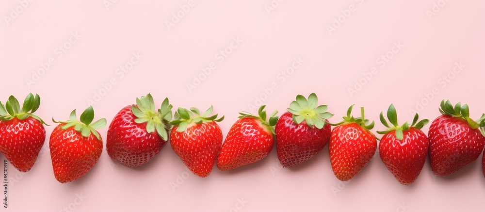 Fresh isolated strawberries on a isolated pastel background Copy space