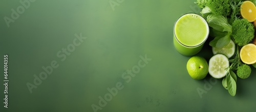 juice made from green vegetables isolated pastel background Copy space