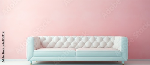 Front view of a white isolated leather sofa isolated pastel background Copy space
