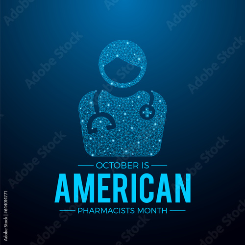 National pharmacists month is observed every year in october. October is National american pharmacists month. Low poly style design.