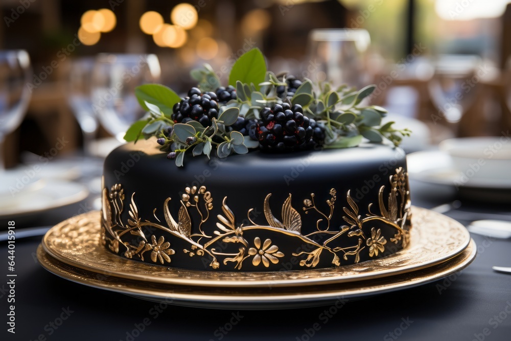  Elegant Black And Gold Cake, Generative AI