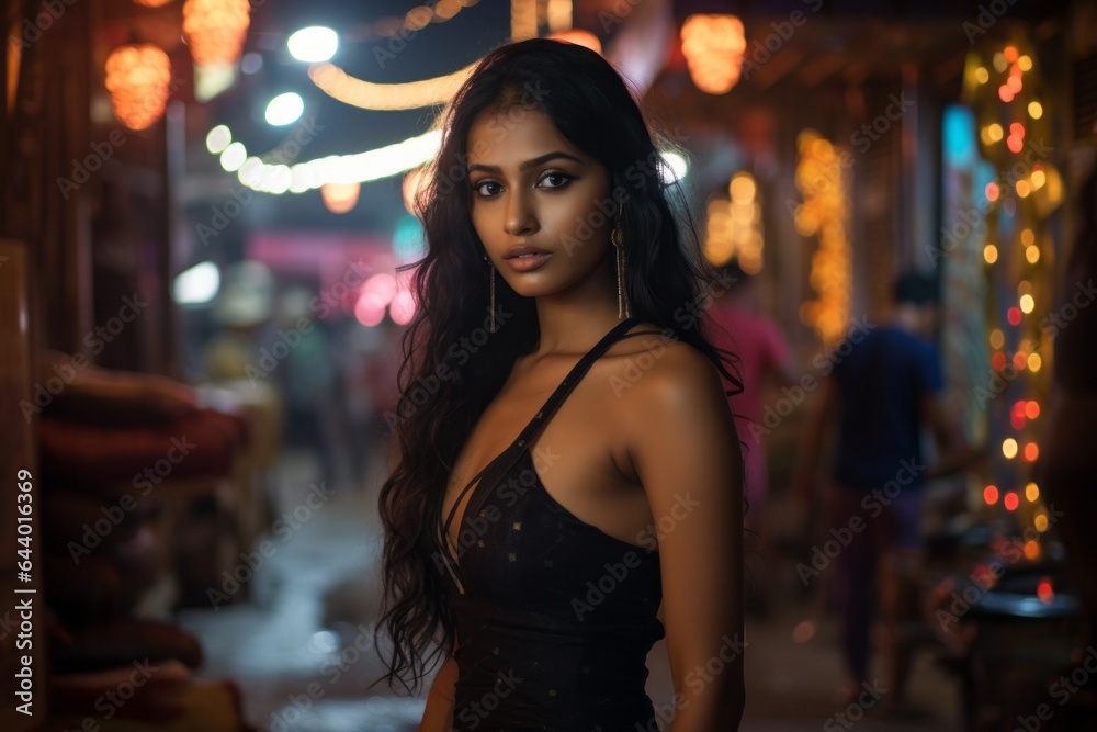 Indian woman at night in the city. Beautiful illustration picture Indian woman at night in the city. Beautiful illustration picture