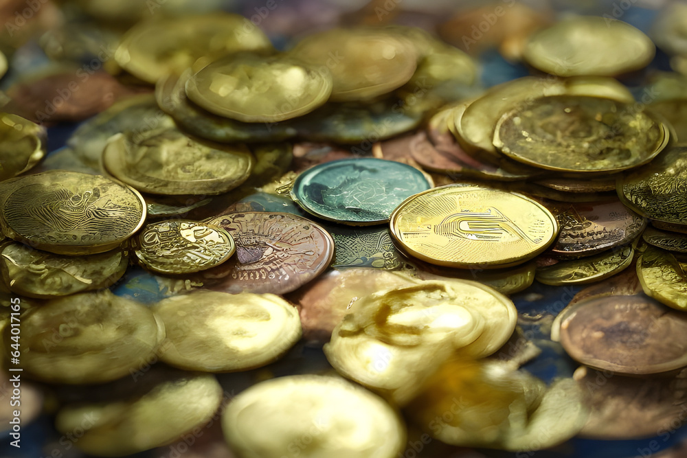 Stacks of Wealth: Pile of Shiny Currency Coins Business Financial Background Stacks of Wealth: Pile of Shiny Currency Coins Business Financial Background