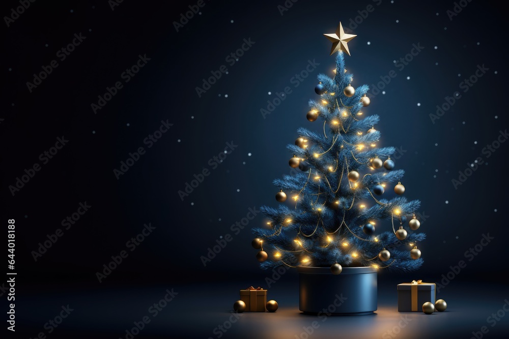 Christmas tree with lights and decorations with copy space Christmas tree with lights and decorations with copy space