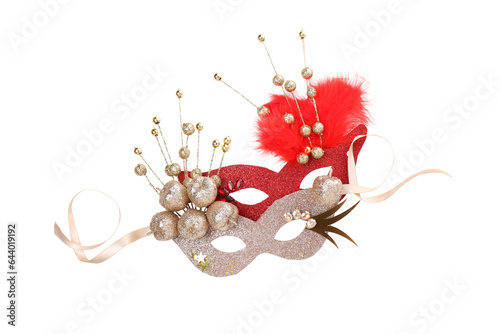 PNG, Carnival masks with feather, isolated on white background