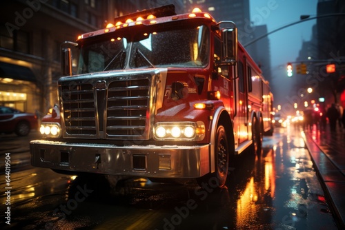 Fire Truck Speeding Through A City Street, Generative AI