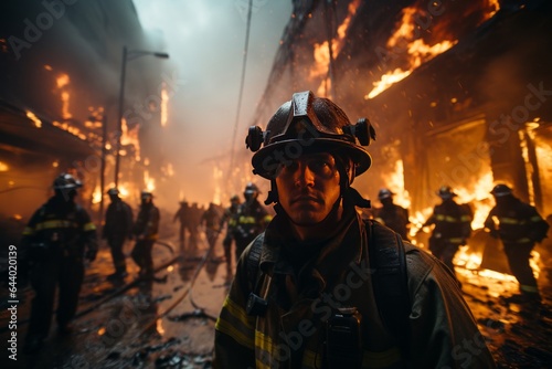 Group Of Firefighter Strategizing Before Extinguishing The Fire, Generative AI
