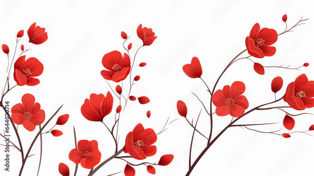 minimal graphic design for red flower isolated on white background, chinese red flower, Generative ai minimal graphic design for red flower isolated on white background, chinese red flower, Generative ai
