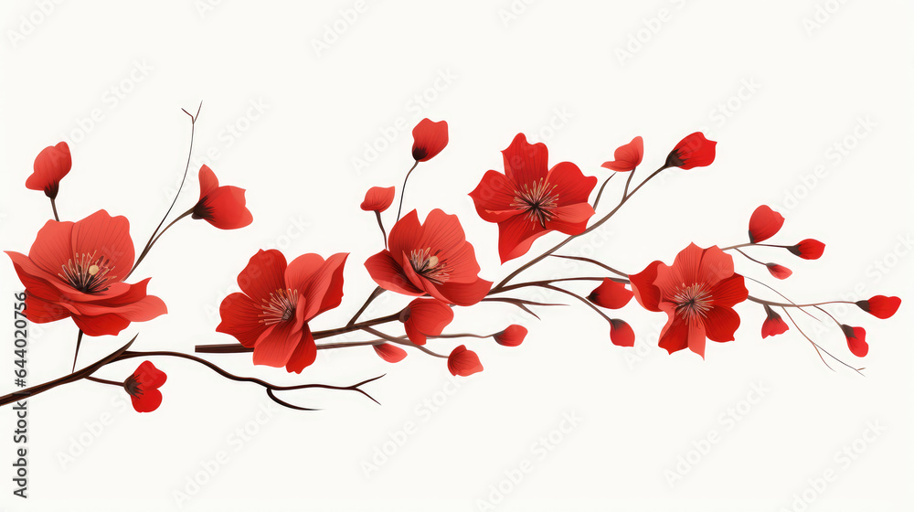 minimal graphic design for red flower isolated on white background, chinese red flower, Generative ai minimal graphic design for red flower isolated on white background, chinese red flower, Generative ai