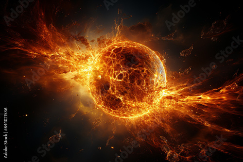 bright orange sun in solar system in space