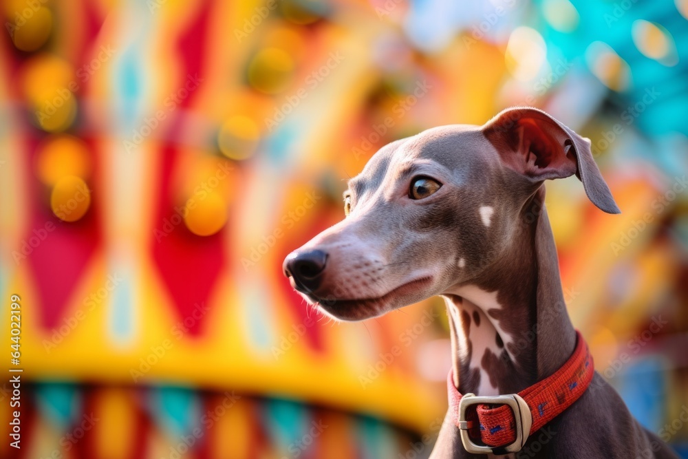 Headshot portrait photography of a cute italian greyhound dog doing