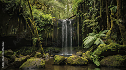 Hidden Gems  a traveler discovering a hidden waterfall or hidden gem in a secluded natural setting  emphasizing the joy of exploration and discovery. AI generative