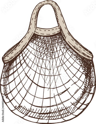 Hand-drawn eco bag sketch. Ecological concept, nature protection, textile linen bag. Colored doodle drawing. Vintage illustration.