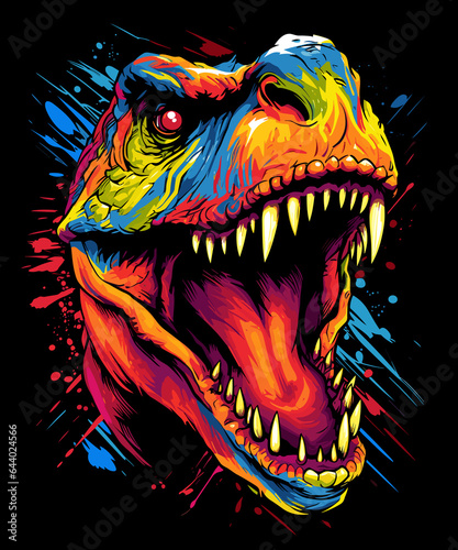 Tyrannosaurus rex dinosaur portrait in vector pop art style