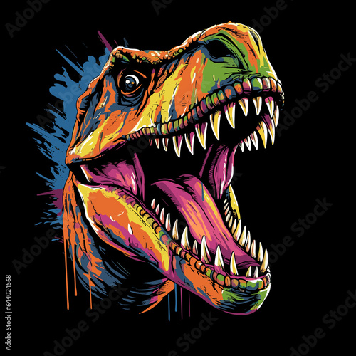 Tyrannosaurus rex dinosaur portrait in vector pop art style