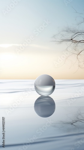 A glass ball sitting on top of a body of water
