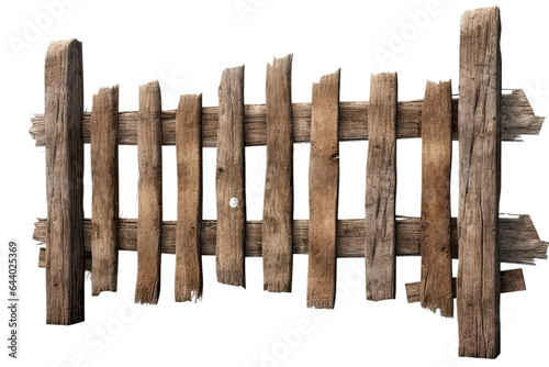 Brown wooden fence illustration isolated on white transparent background, PNG , Generative AI