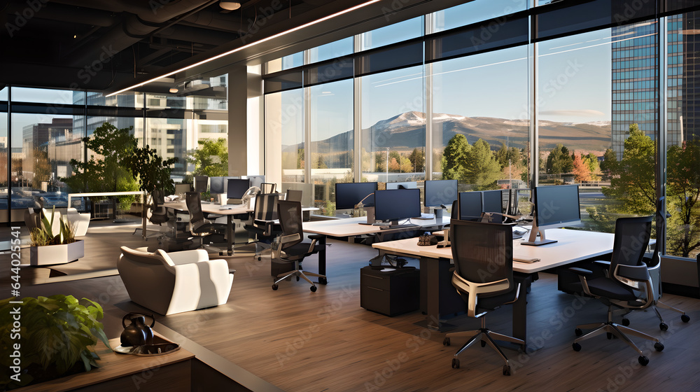 Sleek Hi-Tech Office: Glass Walls and Urban Reflections generative art