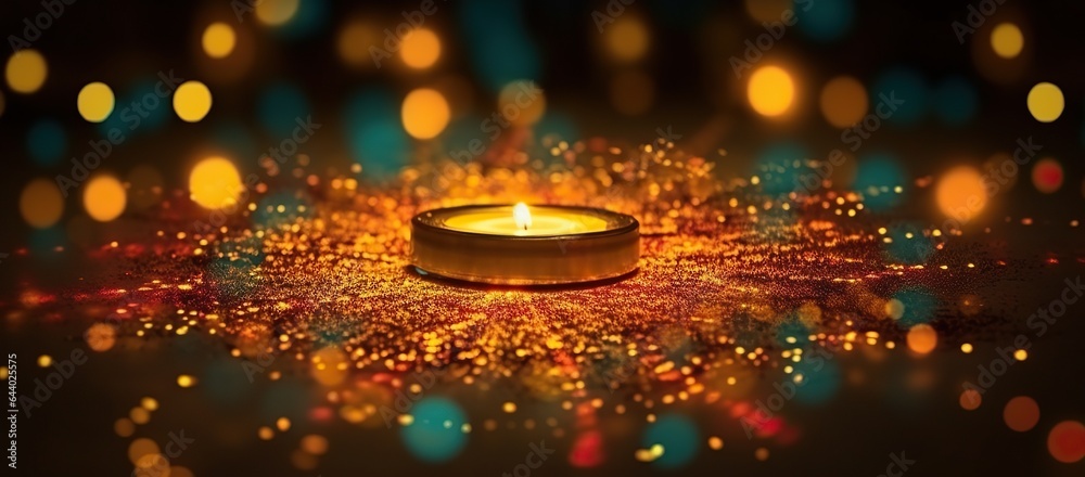Obraz premium Diwali, Festival of lights. Diya oil lamp with soft blur bokeh light effect.