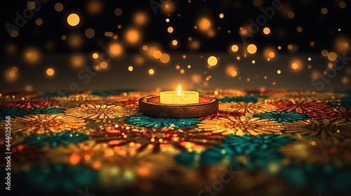 Diwali, Festival of lights. Diya oil lamp with soft blur bokeh light effect.