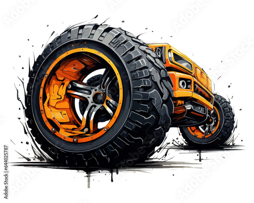 Car Tire and Nail in Orange and Black Tattoo Style AI Generative