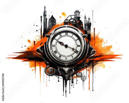 Youthful, Modern Black and Orange Clock with an Arrow A Creative Tattoo Design AI Generative