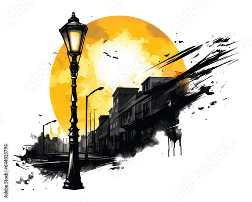 Streetlight with Shadow and Knife A Dark Urban Tattoo Design AI Generative