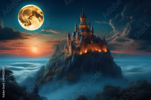 castle in the moonlight Generative AI