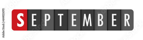 SEPTEMBER dark gray vector typography banner with initial letter highlighted in red