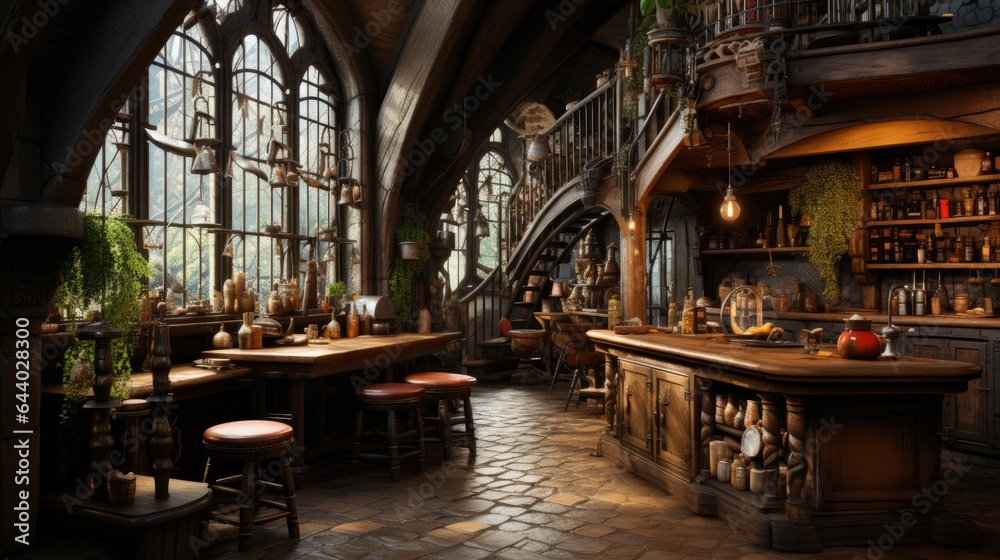 Background from a Medieval Kitchen - Medieval Kitchen Tapestry - A Blend of History and Modern Comfort - Kitchen Interior in the Medieval Style created with Generative AI Technology