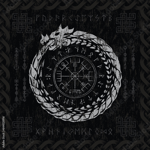 Abstract dragon viking symbol with runes