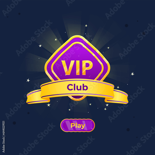 Winner Game UI Badge VIP Club Diamond Honorable Luxury Purple Coin Pop Up Reward Page For Casino Slots With Golden Stars Cute Colorful Vector Design
