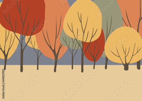fall landscape clipart, autumn park vector illustration, city scenery wall art print, nature background, tree printable poster, cityscape digital download card, flat style images.