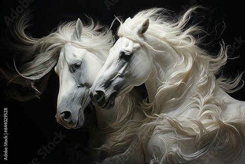 white :horses portrait close up