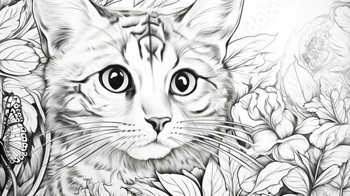 Sketch of a cat in black and white © Gambusino