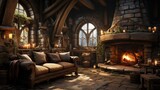 Background from a Medieval Living Room - Medieval Living Room Tapestry - A Blend of History and Modern Comfort - Living Room Interior in the Medieval Style created with Generative AI Technology