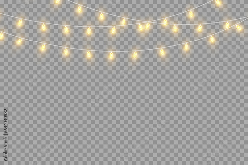 Photo Christmas golden light lights isolated on transparent background, for cards, banners, posters, web design