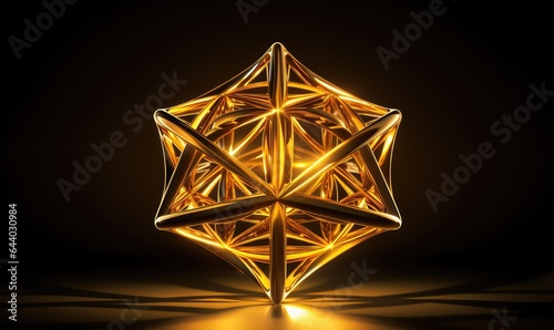 Explore the mesmerizing radiance of a dodecahedron made of golden light.